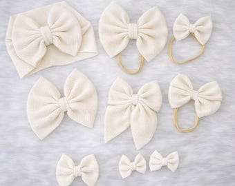 Off White Bow handmade baby and toddler bow