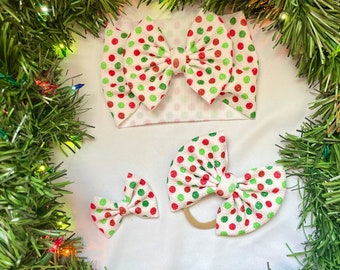 Christmas Polka Dot Bow handmade baby bow