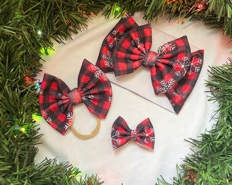 Red Plaid Christmas Bow handmade baby bow