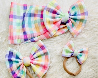 Pastel Plaid Bow handmade baby bow