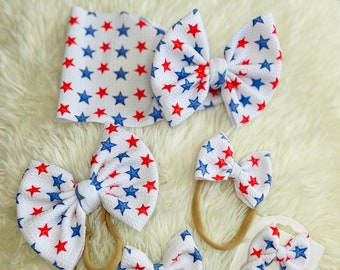 Red White Blue Star Bow handmade baby and toddler bow