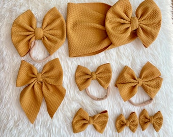 Mustard Yellow Fall Bow handmade baby and toddler bow