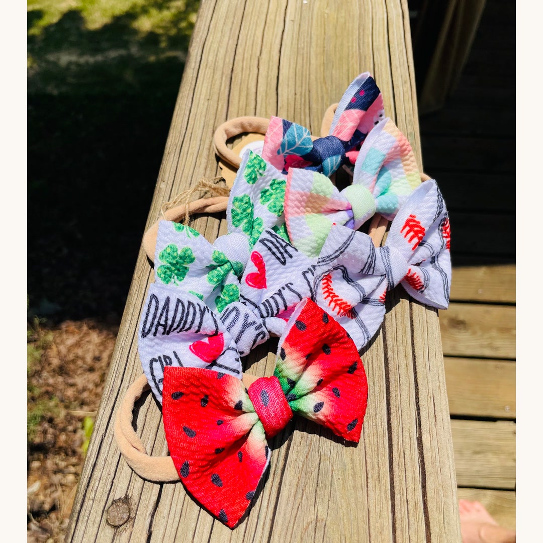 Grab Bag of Five 2.5" Baby Bows on Nylon Headbands handmade baby and toddler bow by Little Addie's Bows