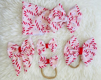 Candy Cane Christmas Bow handmade baby and toddler bow