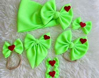 Grinch Christmas Bow handmade baby and toddler bow