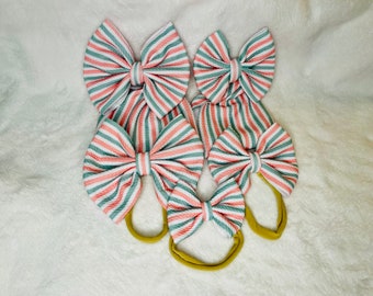 Pink & Blue Stripes Hospital Newborn Baby and Infant Bow handmade baby and toddler bow