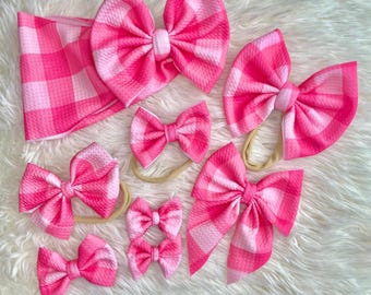 Pink Checker Bow handmade baby and toddler bow