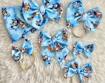 Blue and Red Dog Bow handmade baby bow