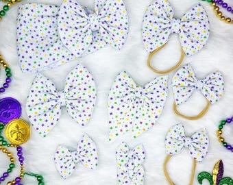 Mardi Gras Bow handmade baby and toddler bow