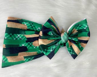 St Patricks Day Green Stripes Bow handmade baby and toddler bow by Little Addie's Bows