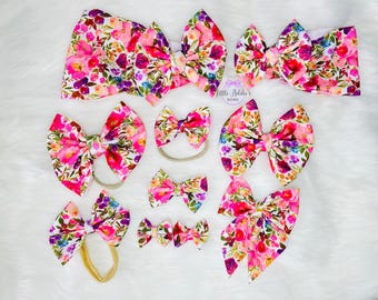 Pink Floral Bow handmade baby and toddler bow