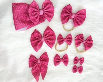 Pink Glitter Baby and Toddler Girl Bow handmade baby and toddler bow