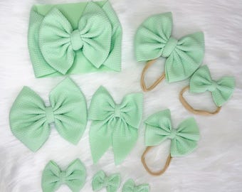 Pastel Green Baby and Toddler Girl Bow handmade baby and toddler bow