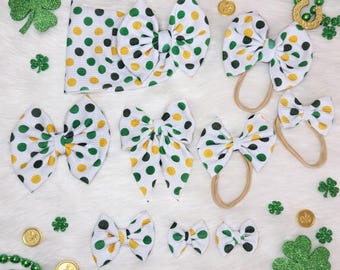 St Patricks Day Polka Dot Bow, Bow handmade baby and toddler bow
