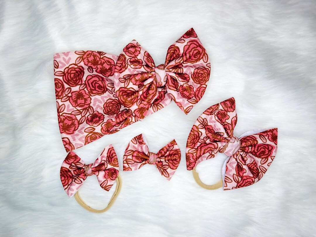 Rosy Romance Floral Bow handmade baby and toddler bow
