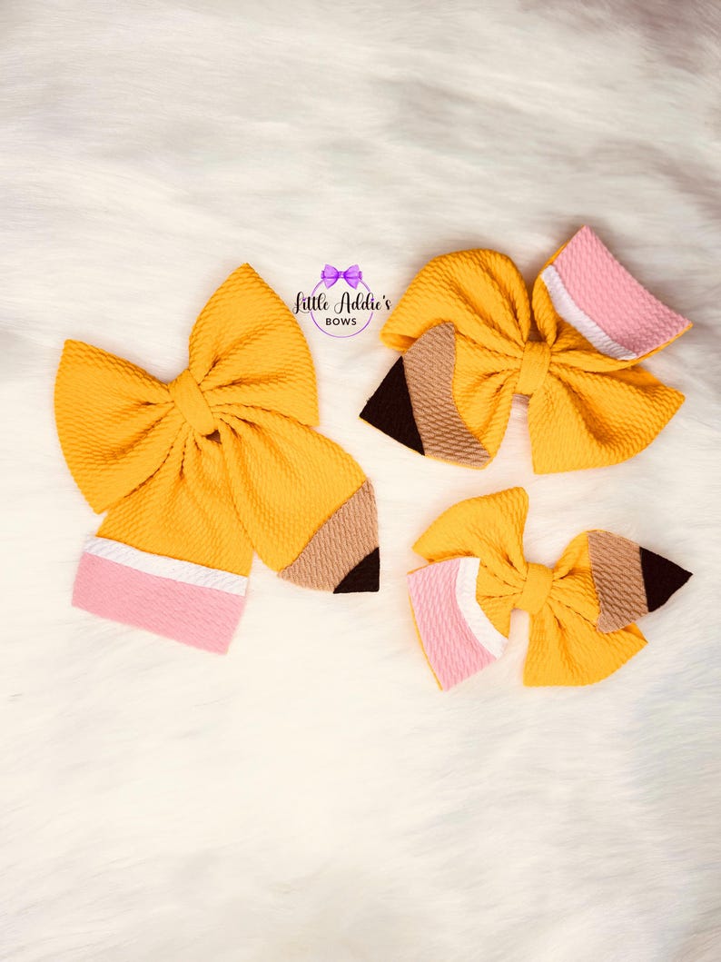 Back To School Pencil Girl Bows on Clip handmade back-to-school hair bow